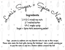 Load image into Gallery viewer, Sugar + Spice Nuts Seasoning Packet & Recipe Card