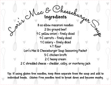 Load image into Gallery viewer, Mac & Cheeseburger Soup Seasoning Packet & Recipe Card