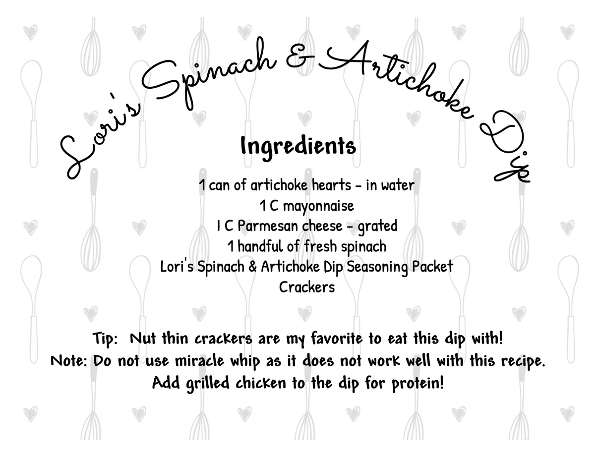 Spinach & Artichoke Dip Seasoning Packet & Recipe Card C3 Bros Spices