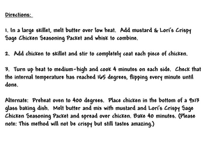 Crispy Sage Chicken Seasoning Packet & Recipe Card
