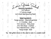 Load image into Gallery viewer, Greek Salad Dressing Seasoning Packet & Recipe Card
