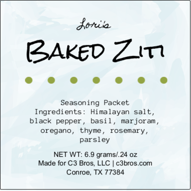 Baked Ziti Seasoning Packet & Recipe Card