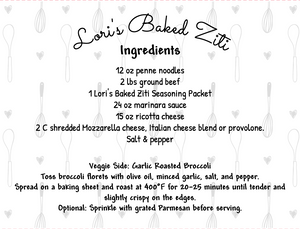 Baked Ziti Seasoning Packet & Recipe Card