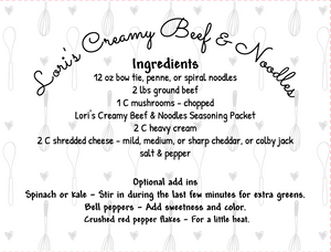 Creamy Beef & Noodles Seasoning Packet & Recipe Card