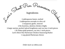 Load image into Gallery viewer, Sheet Pan Garlic Parmesan Chicken Seasoning Packet &amp; Recipe Card