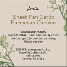 Load image into Gallery viewer, Sheet Pan Garlic Parmesan Chicken Seasoning Packet &amp; Recipe Card