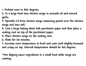 C3 Bros Chicken Wings Seasoning Packet & Recipe Card