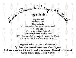 Coconut Curry Meatballs Seasoning Packet & Recipe Card