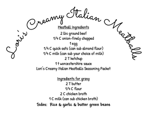 Creamy Italian Meatballs Seasoning Packet & Recipe Card