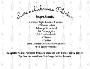 Lebanese Chicken Seasoning Packet & Recipe Card