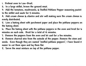 Stuffed Poblano Peppers Seasoning Packet & Recipe Card