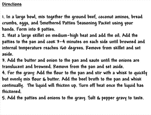 Smothered Patties Seasoning Packet & Recipe Card