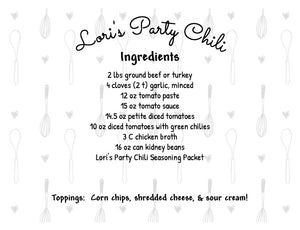 Party Chili Seasoning Packet & Recipe Card